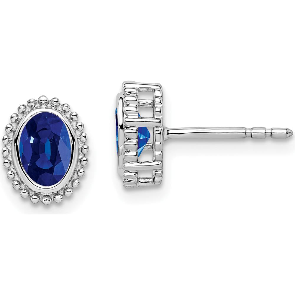 14K White Gold Oval Sapphire Post Earrings - 0.25 Carat Total Sapphire Weight by Monteluci Fine Jewelry