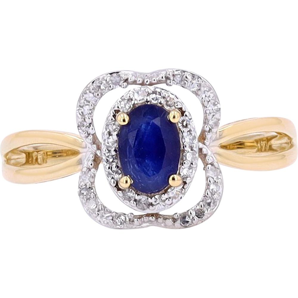 14K White Gold Oval Sapphire Ring with Diamond Halo - 0.15 Carats Total Diamond Weight