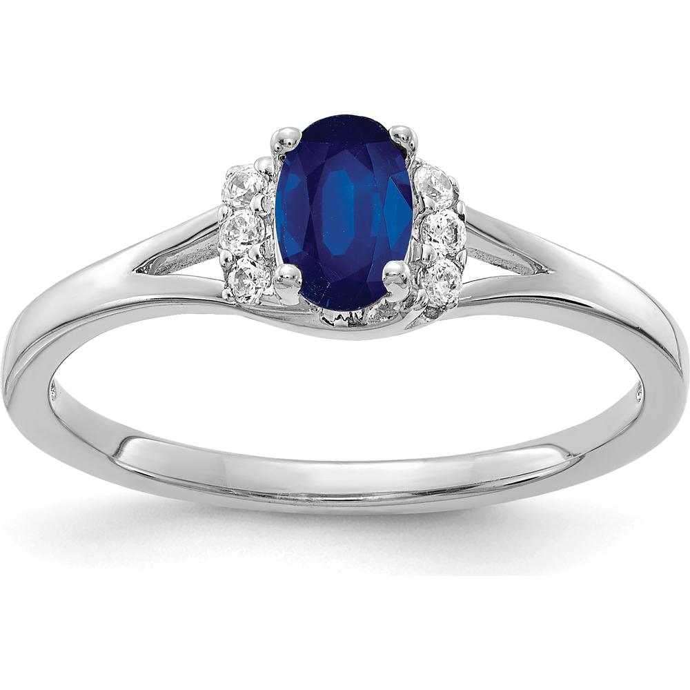 14K White Gold Oval Sapphire Ring with Round Diamond Accent - 0.6 Carat Sapphire, 0.069 Carat Diamonds by 0