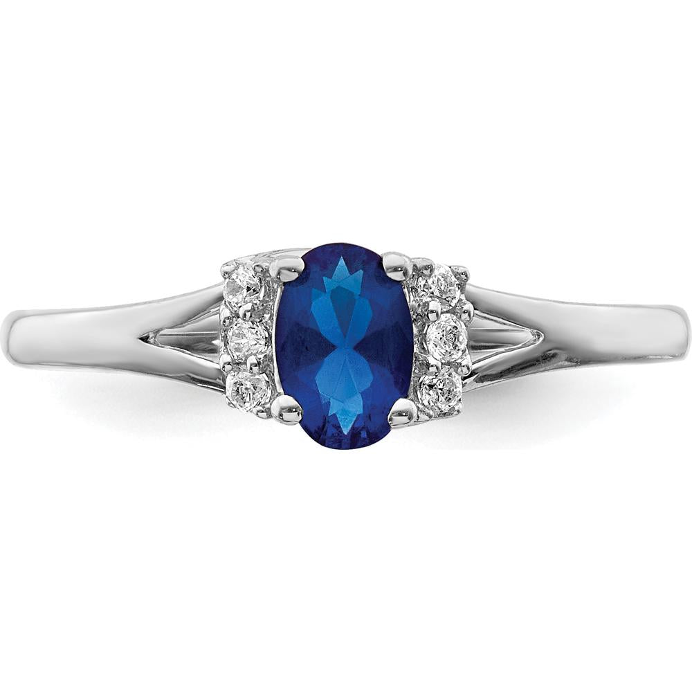 14K White Gold Oval Sapphire Ring with Round Diamond Accent - 0.6 Carat Sapphire, 0.069 Carat Diamonds by 0