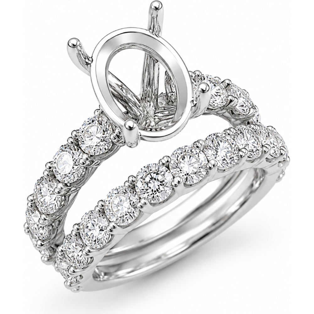 14K White Gold Oval Semi-Mount Bridal Ring Set with Round Diamond Accents - 2.65 Carat Total Diamond Weight by Auriventus