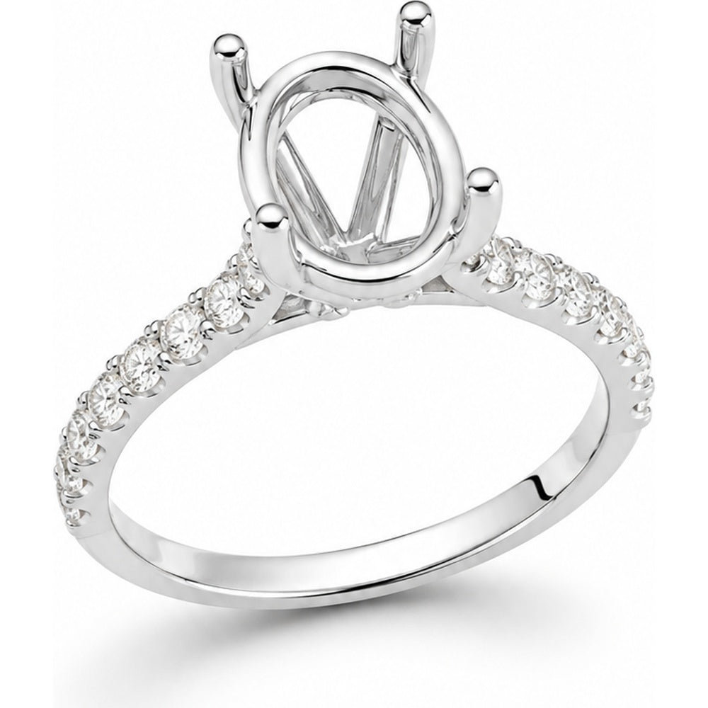 14K White Gold Oval Semi-Mount Ring with Pavé-Set Round Lab-Grown Diamonds - 0.78 Carat Total Diamond Weight by Auriventus