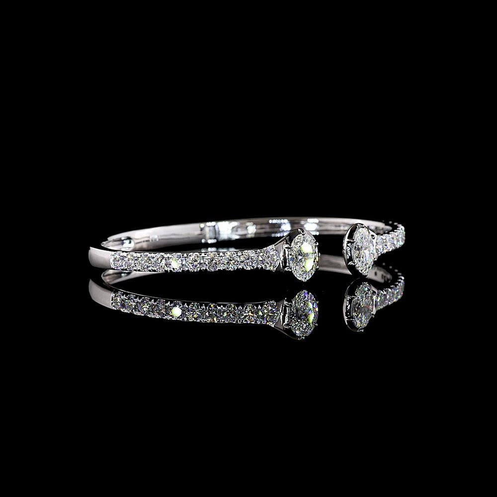14K White Gold Oval Shape Bangle Bracelet with Black Rhodium Accents and Lab Diamonds - 4.29 Carat Total Diamond Weight - Covaloro Fine Jewelry