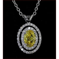 14K White Gold Oval Shape Double Halo Pendant with Fancy Vivid Yellow Lab Diamond and 48 Brilliant Cut Lab Diamonds - 1.16 Carat Total Diamond Weight - Covaloro Fine Jewelry