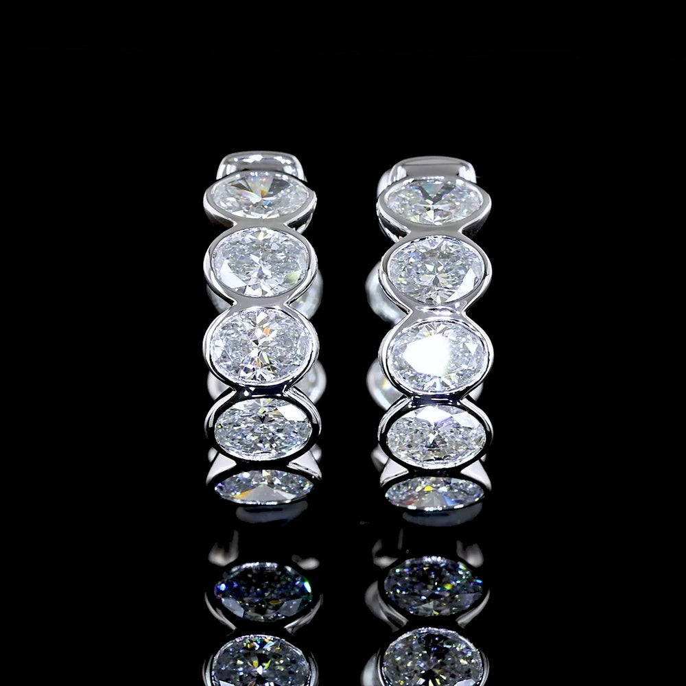 14K White Gold Oval Shape Huggie Earrings with Bezel Set Lab Grown Diamonds - 3.86 Carat Total Diamond Weight - Covaloro Fine Jewelry
