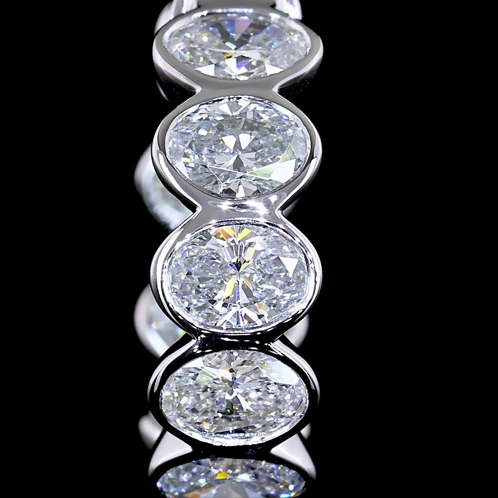 14K White Gold Oval Shape Huggie Earrings with Bezel Set Lab Grown Diamonds - 3.86 Carat Total Diamond Weight - Covaloro Fine Jewelry