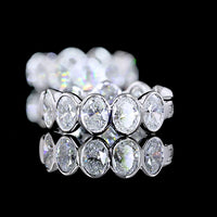 14K White Gold Oval Shape Huggie Earrings with Bezel Set Lab Grown Diamonds - 3.86 Carat Total Diamond Weight - Covaloro Fine Jewelry