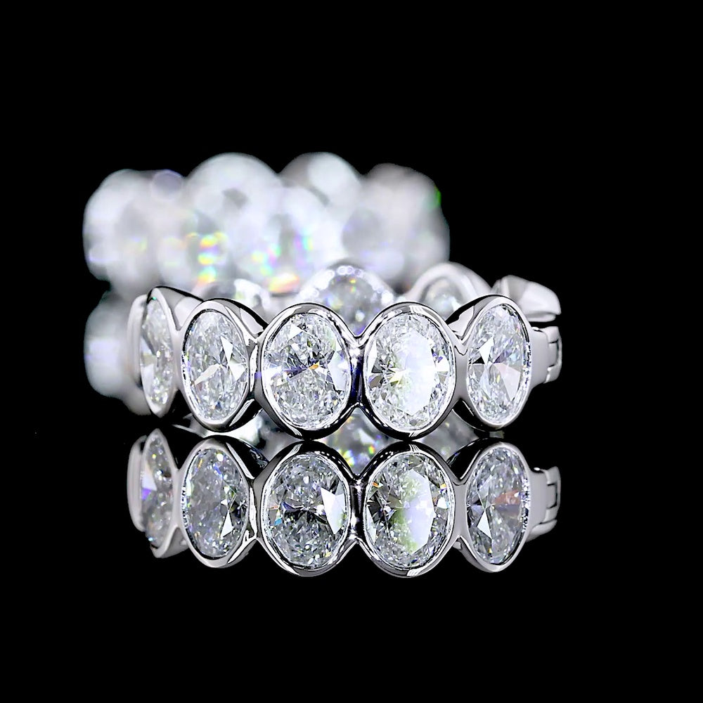 14K White Gold Oval Shape Huggie Earrings with Bezel Set Lab Grown Diamonds - 3.86 Carat Total Diamond Weight - Covaloro Fine Jewelry