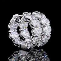 14K White Gold Oval Shape Huggies Earrings with 32 Prong Set Lab Diamonds - 8.62 Carats Total Diamond Weight - Covaloro Fine Jewelry