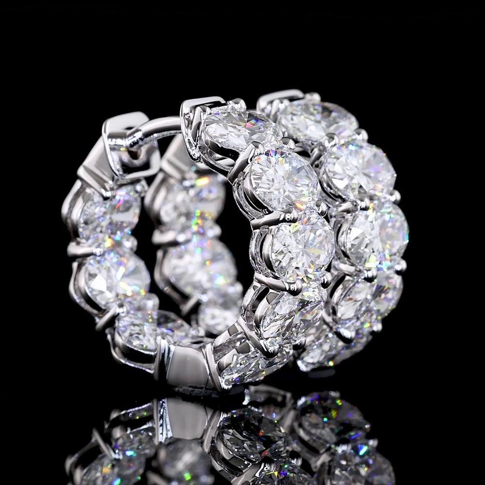 14K White Gold Oval Shape Huggies Earrings with 32 Prong Set Lab Diamonds - 8.62 Carats Total Diamond Weight - Covaloro Fine Jewelry