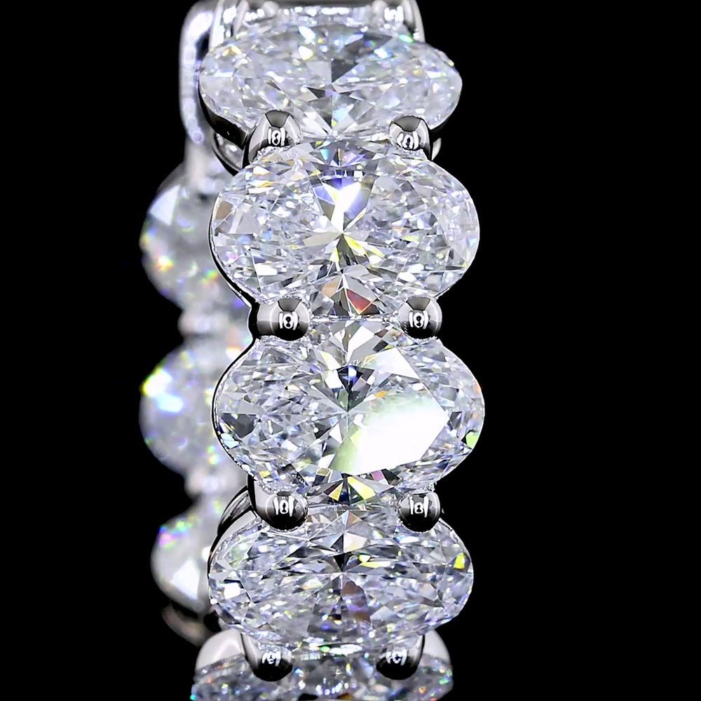 14K White Gold Oval Shape Huggies Earrings with 32 Prong Set Lab Diamonds - 8.62 Carats Total Diamond Weight - Covaloro Fine Jewelry