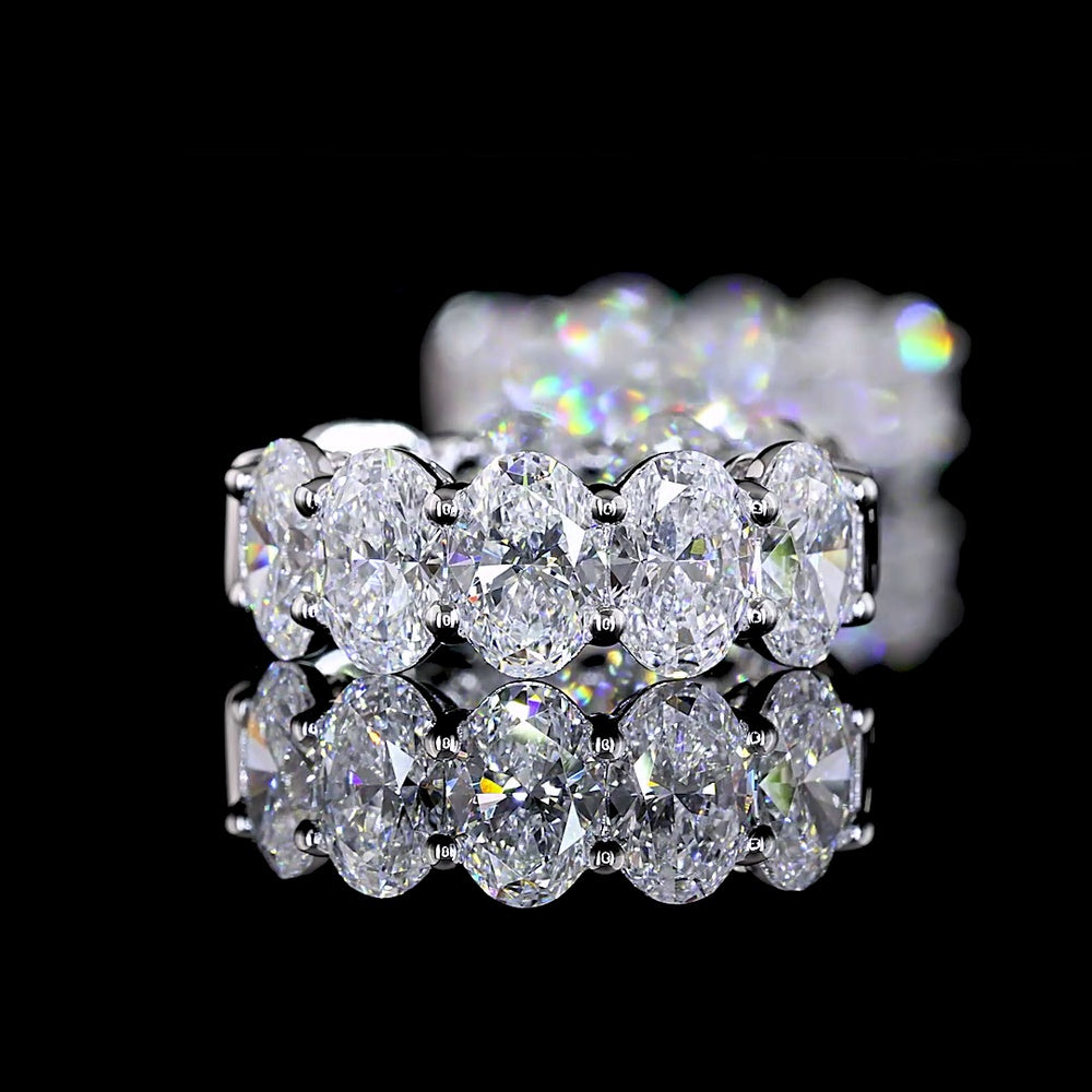14K White Gold Oval Shape Huggies Earrings with 32 Prong Set Lab Diamonds - 8.62 Carats Total Diamond Weight - Covaloro Fine Jewelry