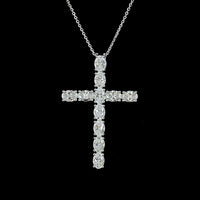 14K White Gold Oval Shaped Cross Pendant with 11 Prong-Set Lab Grown Diamonds - 4.11 Carat Total Diamond Weight - Covaloro Fine Jewelry