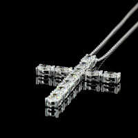 14K White Gold Oval Shaped Cross Pendant with 11 Prong-Set Lab Grown Diamonds - 4.11 Carat Total Diamond Weight - Covaloro Fine Jewelry