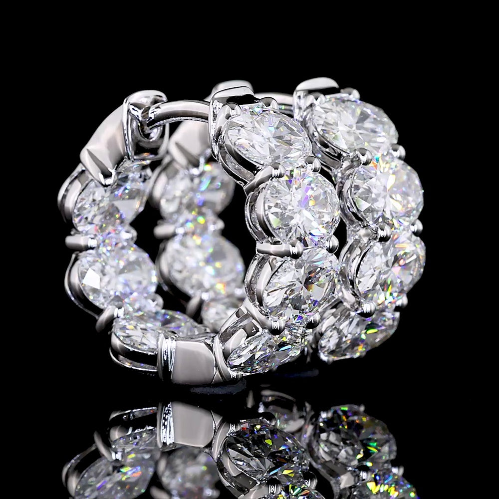 14K White Gold Oval Shaped Huggie Earrings with 14 Prong Set Oval Cut Lab Diamonds - 3.99 Carats Total Diamond Weight - Covaloro Fine Jewelry