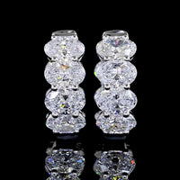 14K White Gold Oval Shaped Huggie Earrings with 14 Prong Set Oval Cut Lab Diamonds - 3.99 Carats Total Diamond Weight - Covaloro Fine Jewelry