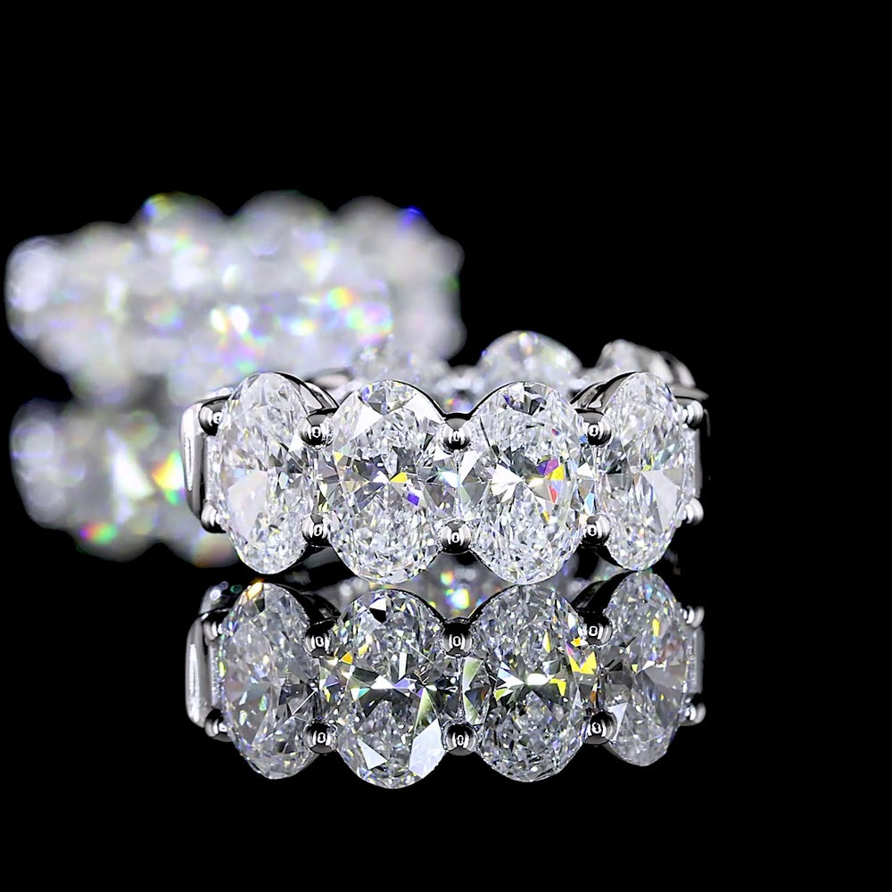 14K White Gold Oval Shaped Huggie Earrings with 14 Prong Set Oval Cut Lab Diamonds - 3.99 Carats Total Diamond Weight - Covaloro Fine Jewelry