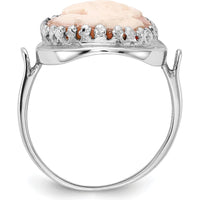 14K White Gold Oval Shell Cameo Ring with Polished Bezel Setting by Oro Pregiato