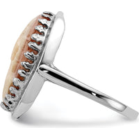 14K White Gold Oval Shell Cameo Ring with Polished Bezel Setting by Oro Pregiato