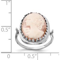 14K White Gold Oval Shell Cameo Ring with Polished Bezel Setting by Oro Pregiato