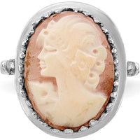 14K White Gold Oval Shell Cameo Ring with Polished Bezel Setting by Oro Pregiato