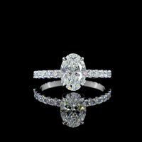 14K White Gold Oval Solitaire Diamond Shank Ring featuring 1.52 Carats D VVS2 Center and 0.45 Carats E VS1 Diamond Band Accents - 1.97 Total Carat Weight, IGI Certified - Covaloro Fine Jewelry