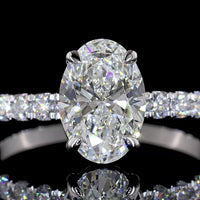 14K White Gold Oval Solitaire Diamond Shank Ring featuring 1.52 Carats D VVS2 Center and 0.45 Carats E VS1 Diamond Band Accents - 1.97 Total Carat Weight, IGI Certified - Covaloro Fine Jewelry