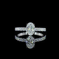 14K White Gold Oval Solitaire Diamond Shank Ring with 1.03 Carat D VVS2 Center Stone and 0.43 Carat Brilliant Cut Accent Diamonds - 1.46 Carat Total Diamond Weight - Covaloro Fine Jewelry