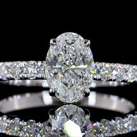 14K White Gold Oval Solitaire Diamond Shank Ring with 1.03 Carat D VVS2 Center Stone and 0.43 Carat Brilliant Cut Accent Diamonds - 1.46 Carat Total Diamond Weight - Covaloro Fine Jewelry