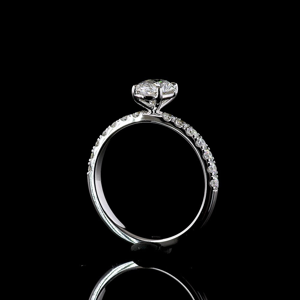 14K White Gold Oval Solitaire Diamond Shank Ring with 1.03 Carat D VVS2 Center Stone and 0.43 Carat Brilliant Cut Accent Diamonds - 1.46 Carat Total Diamond Weight - Covaloro Fine Jewelry