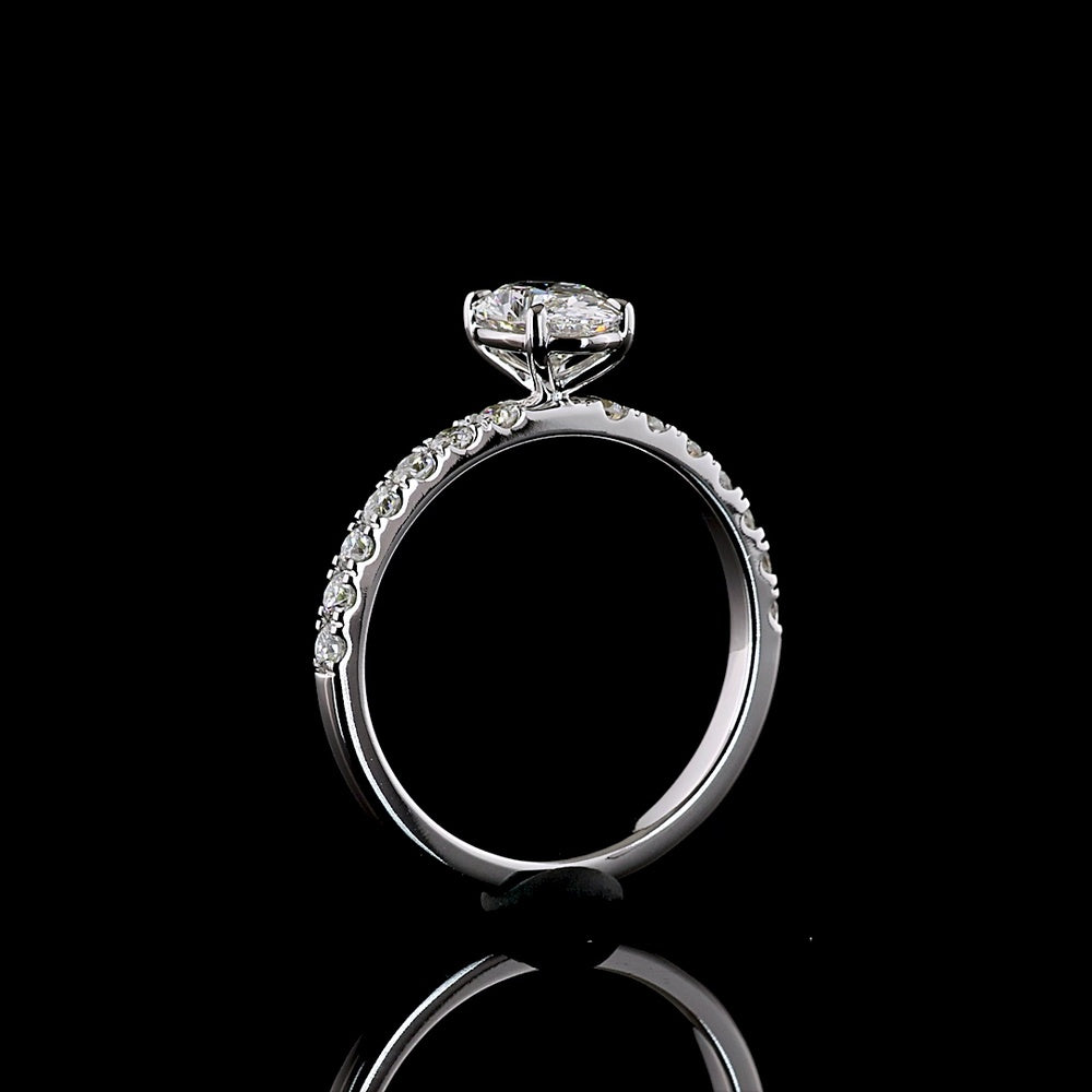 14K White Gold Oval Solitaire Diamond Shank Ring with 1.03 Carat D VVS2 Center Stone and 0.43 Carat Brilliant Cut Accent Diamonds - 1.46 Carat Total Diamond Weight - Covaloro Fine Jewelry