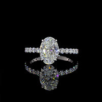 14K White Gold Oval Solitaire Diamond Shank Ring with 2.01 Carat Oval D VVS2 Center and 0.66 Carat Round Brilliant Cut E VS1 Side Diamonds - 2.67 Total Carat Weight - Covaloro Fine Jewelry