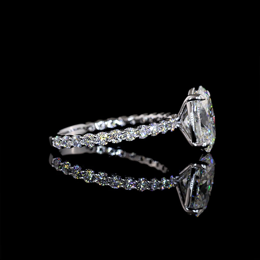 14K White Gold Oval Solitaire Diamond Shank Ring with 2.01 Carat Oval D VVS2 Center and 0.66 Carat Round Brilliant Cut E VS1 Side Diamonds - 2.67 Total Carat Weight - Covaloro Fine Jewelry
