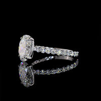 14K White Gold Oval Solitaire Diamond Shank Ring with 2.01 Carat Oval D VVS2 Center and 0.66 Carat Round Brilliant Cut E VS1 Side Diamonds - 2.67 Total Carat Weight - Covaloro Fine Jewelry