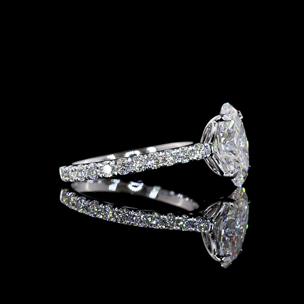 14K White Gold Oval Solitaire Diamond Shank Ring with 2.56 Carat Center E VVS2 Lab Diamond and 0.73 Carat Brilliant Cut Side Diamonds - 3.29 Carat Total Weight IGI Certified - Covaloro Fine Jewelry