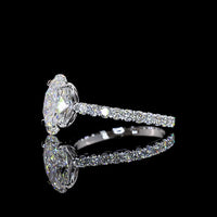 14K White Gold Oval Solitaire Diamond Shank Ring with 2.56 Carat Center E VVS2 Lab Diamond and 0.73 Carat Brilliant Cut Side Diamonds - 3.29 Carat Total Weight IGI Certified - Covaloro Fine Jewelry