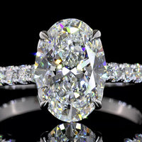 14K White Gold Oval Solitaire Diamond Shank Ring with 2.56 Carat Center E VVS2 Lab Diamond and 0.73 Carat Brilliant Cut Side Diamonds - 3.29 Carat Total Weight IGI Certified - Covaloro Fine Jewelry