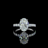 14K White Gold Oval Solitaire Ring with Brilliant Cut Diamond Accented Shank - 3.93 Carat Total Diamond Weight (3.03 Carat Center D VVS2 Lab Diamond) - Covaloro Fine Jewelry