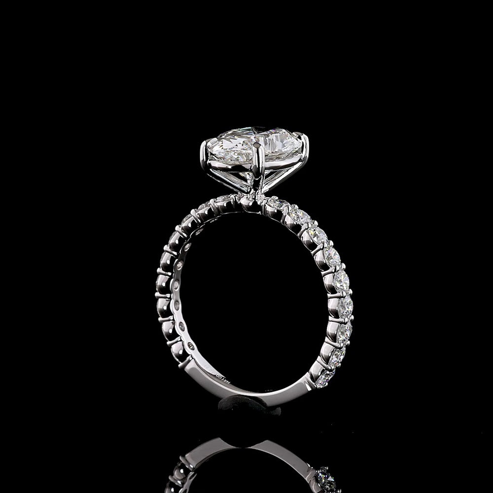 14K White Gold Oval Solitaire Ring with Brilliant Cut Diamond Accented Shank - 3.93 Carat Total Diamond Weight (3.03 Carat Center D VVS2 Lab Diamond) - Covaloro Fine Jewelry