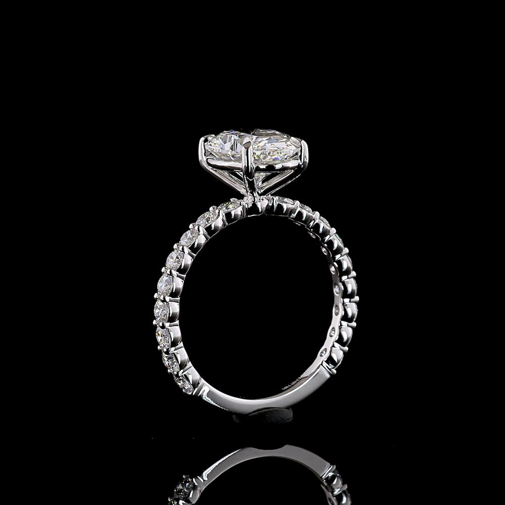 14K White Gold Oval Solitaire Ring with Brilliant Cut Diamond Accented Shank - 3.93 Carat Total Diamond Weight (3.03 Carat Center D VVS2 Lab Diamond) - Covaloro Fine Jewelry