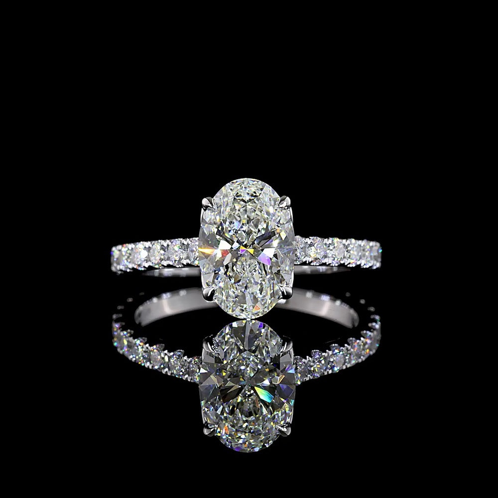 14K White Gold Oval Solitaire Shank Ring with 2.03 Carat Center Lab Diamond and 0.72 Carat Brilliant Cut Accents - Total 2.75 Carats IGI Certified - Covaloro Fine Jewelry