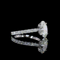 14K White Gold Oval Solitaire Shank Ring with 2.03 Carat Center Lab Diamond and 0.72 Carat Brilliant Cut Accents - Total 2.75 Carats IGI Certified - Covaloro Fine Jewelry