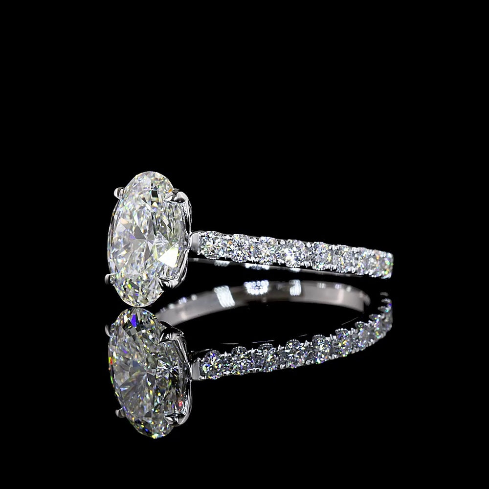 14K White Gold Oval Solitaire Shank Ring with 2.03 Carat Center Lab Diamond and 0.72 Carat Brilliant Cut Accents - Total 2.75 Carats IGI Certified - Covaloro Fine Jewelry
