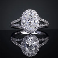 14K White Gold Oval Split Shank Halo Ring with 2.01 Carat Lab Diamond Center and 0.51 Carat Accent Diamonds - 2.52 Carat Total Weight - Covaloro Fine Jewelry