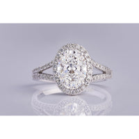 14K White Gold Oval Split Shank Halo Ring with 2.01 Carat Lab Diamond Center and 0.51 Carat Accent Diamonds - 2.52 Carat Total Weight - Covaloro Fine Jewelry