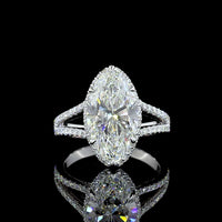 14K White Gold Oval Split Shank Ring with 4.56 Carat Oval Cut Lab Diamond and 0.62 Carat Brilliant Cut Side Diamonds - 5.18 Carat Total Weight, IGI Certified E VVS2 - Covaloro Fine Jewelry