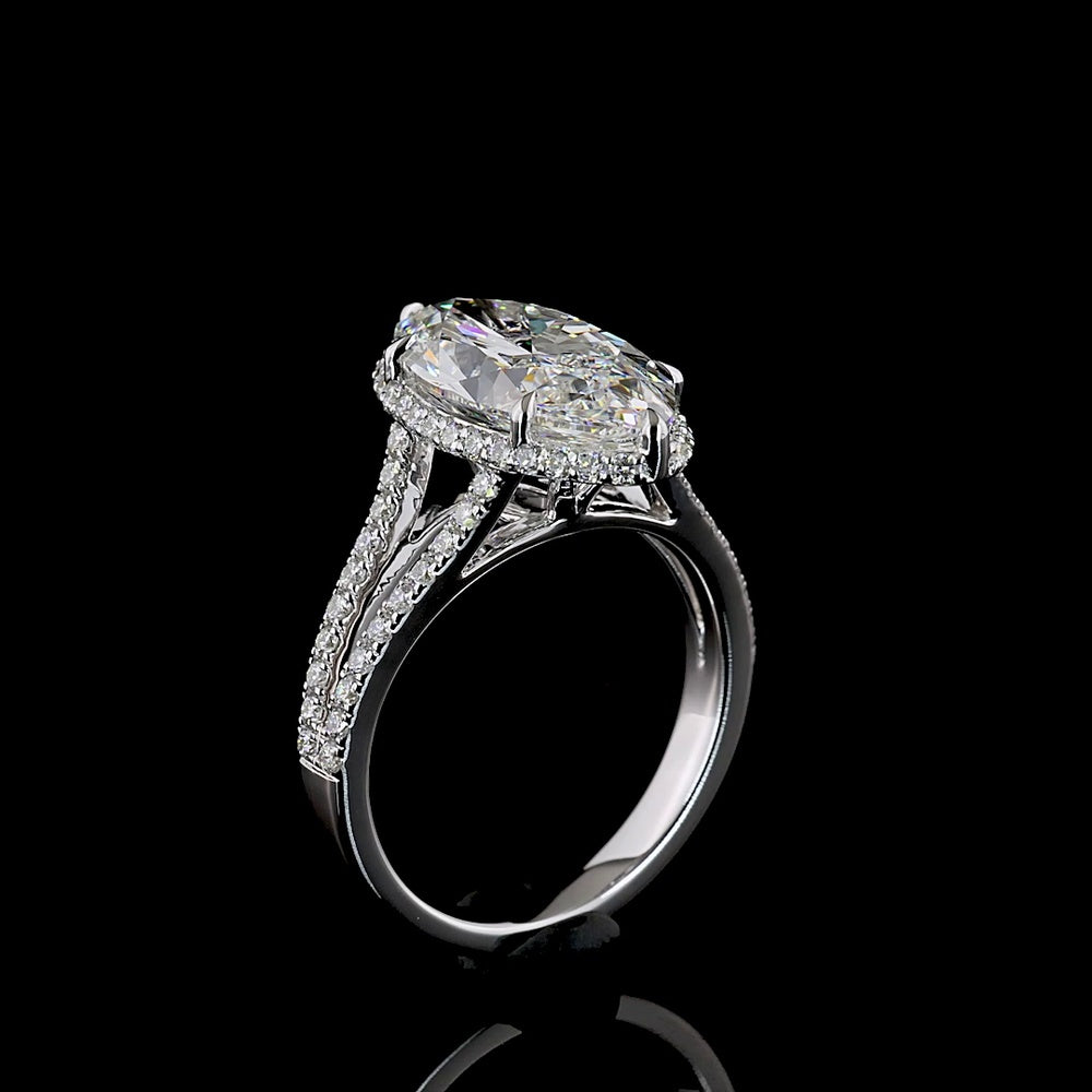 14K White Gold Oval Split Shank Ring with 4.56 Carat Oval Cut Lab Diamond and 0.62 Carat Brilliant Cut Side Diamonds - 5.18 Carat Total Weight, IGI Certified E VVS2 - Covaloro Fine Jewelry