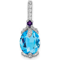 14K White Gold Oval Swiss Blue Topaz and Amethyst Pendant with Round Diamond Accents - 2.5 Carat Total Gem Weight by Lumare Gioia