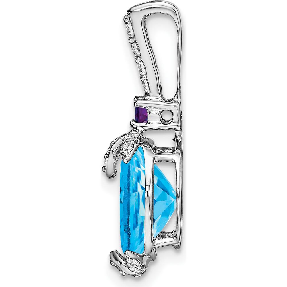 14K White Gold Oval Swiss Blue Topaz and Amethyst Pendant with Round Diamond Accents - 2.5 Carat Total Gem Weight by Lumare Gioia