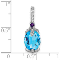 14K White Gold Oval Swiss Blue Topaz and Amethyst Pendant with Round Diamond Accents - 2.5 Carat Total Gem Weight by Lumare Gioia